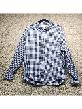 Old Navy Shirt Mens Large Blue Gingham Long Sleeve Button-Up Cotton Blend Casual